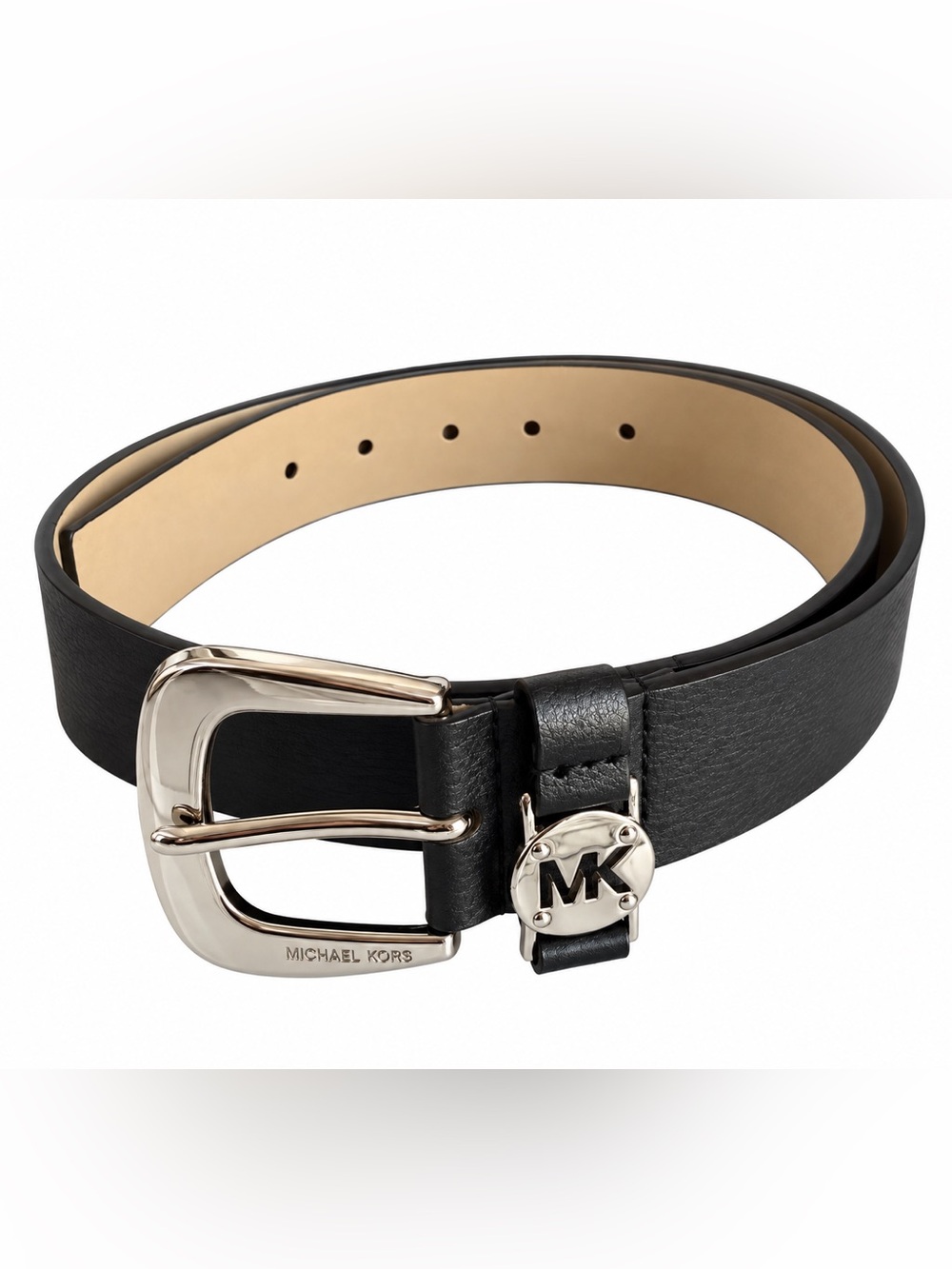 Michael Kors Black Belt w/ Silver MK Charm – Size Large